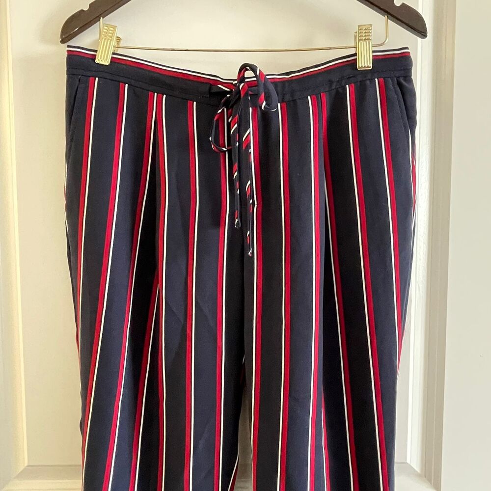 Banana Republic Striped Pants Size 4 Navy Blue Red White Ankle Drawstring Pleat - Picture 4 of 10